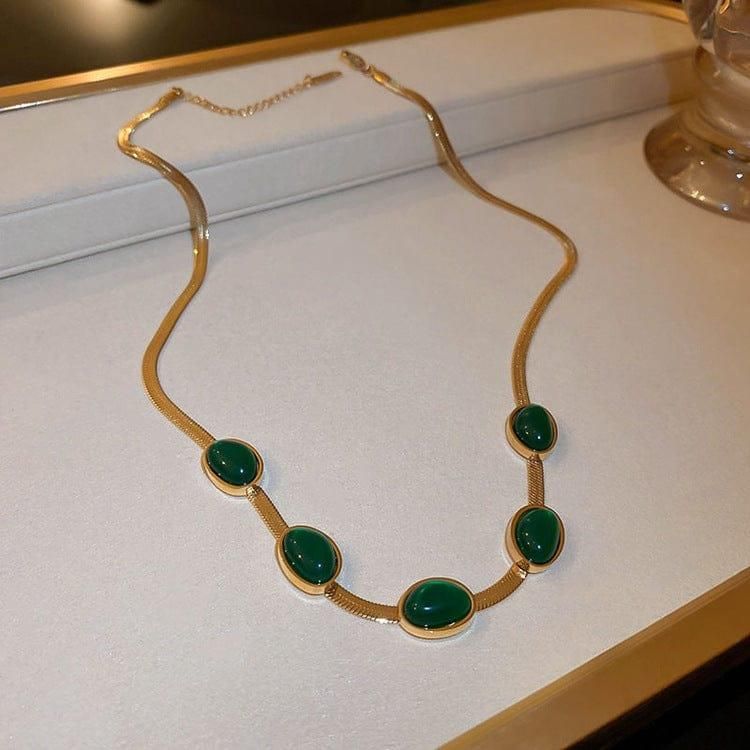 Green Crystal Pendant Necklace Set with Free Bracelet